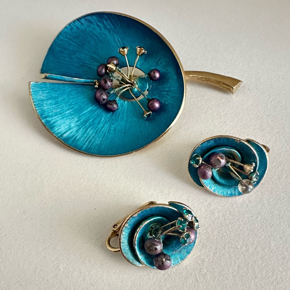 80s Vintage Brooch & Earring Set